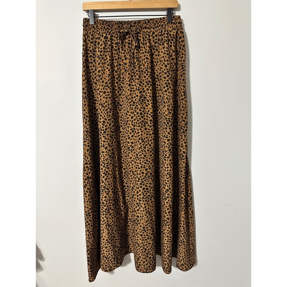 BLUETIME Leopard Print Maxi Skirt Size L Elastic Waist Drawstring Flowy - Picture 1 of 5